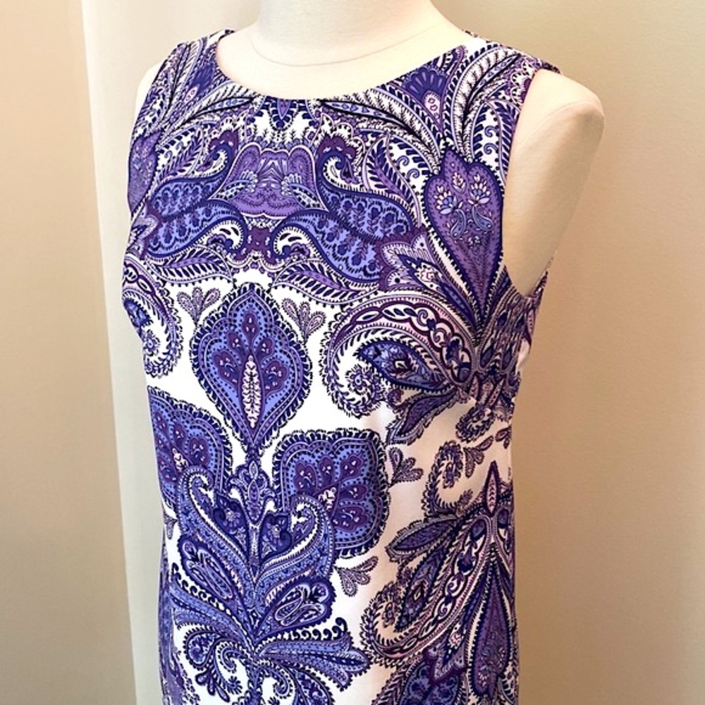 AGB Purple White Paisley Print 6 Classy Modern Boho Chic Corporate Casual Dress - Picture 4 of 9